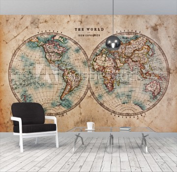 Bild på Old World Map in Hemispheres